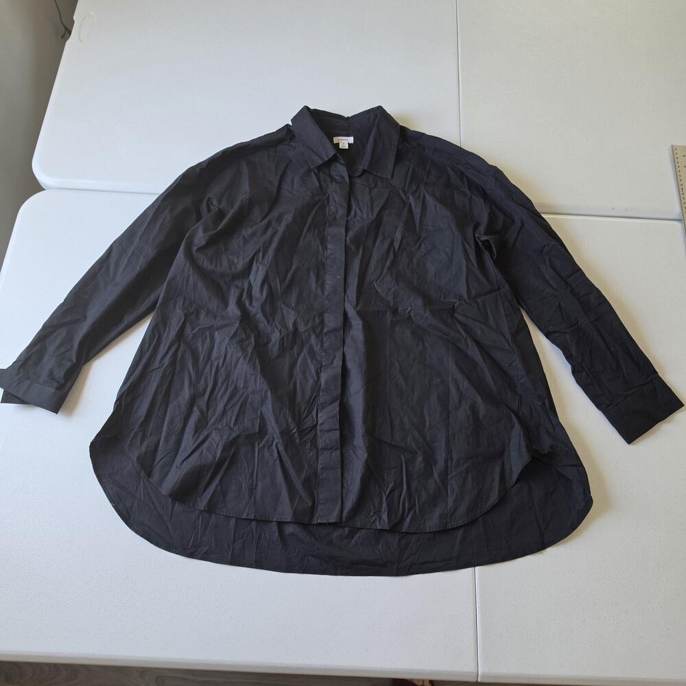 Cuyana Button Up Shirt Womens Medium Black Organic Cotton Tunic Top High Low Hem